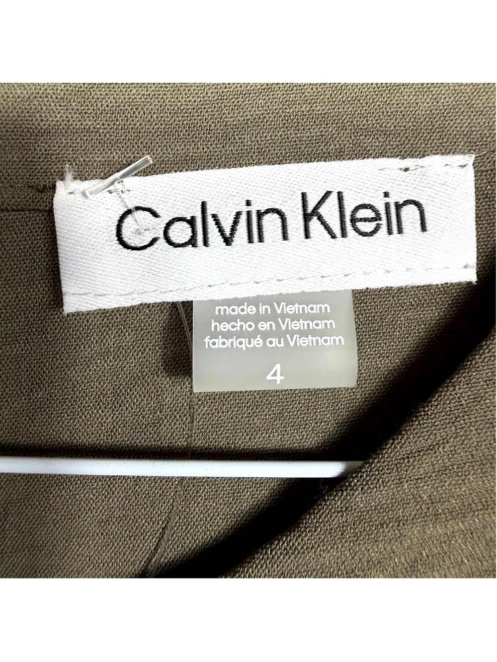 Calvin Klein Scuba Crepe Jumpsuit Olive Green Tie Waist Pocket Back Zip Womens 4 - Picture 7 of 7